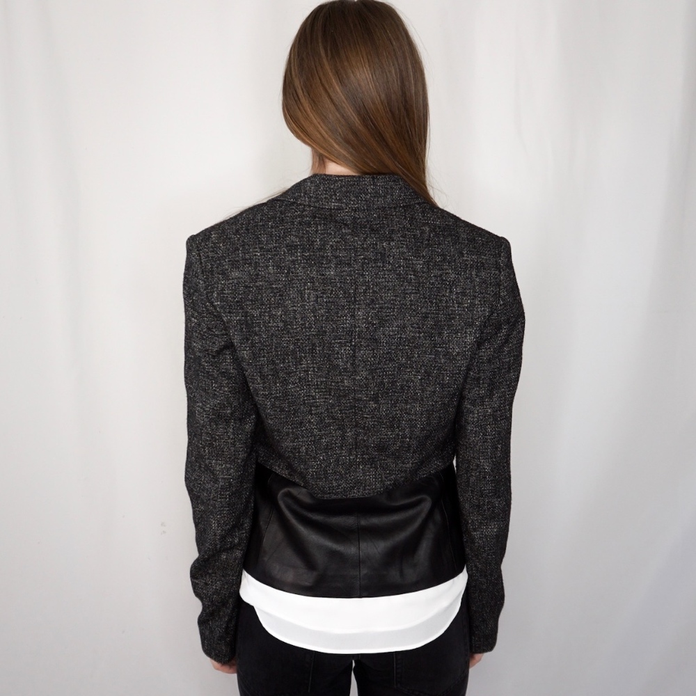 THEORY Camberley Tweed Jacket w Leather Panels 420 - Picture 3 of 6